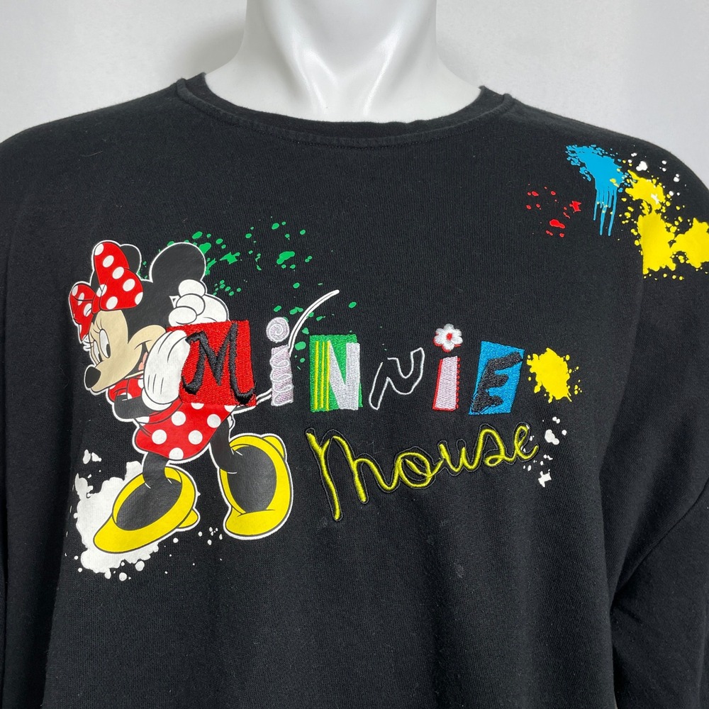 Disney Minnie Mouse Paint Splatter Embroidered Black Sweatshirt Women's 3X - Picture 2 of 11